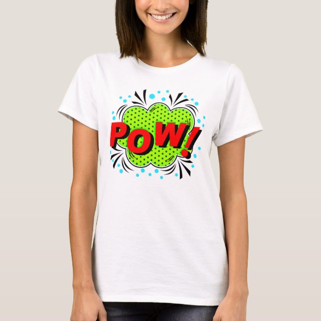 Tecknad Stil Pop Art Retro Red Grönt POW T Shirt (Framsida)