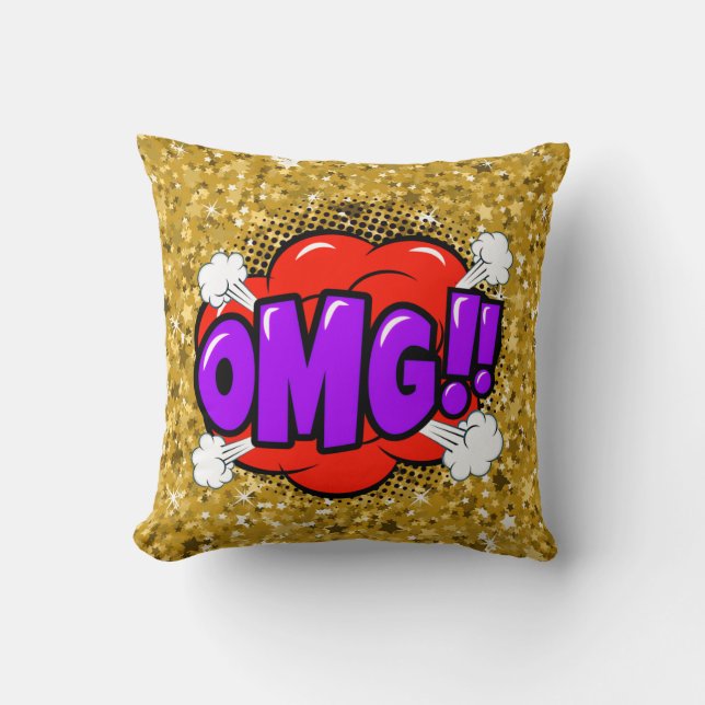 Tecknad Stil Pop Art Retro Red Lila Guld OMG Kudde (Framsida)