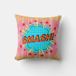 Tecknad Stil Pop Art Retro Rosa Aqua Orange SMASH Kudde