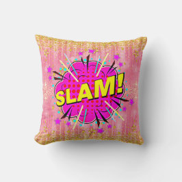 Tecknad Stil Pop Art Retro Rosa Gult Guld SLAM Kudde