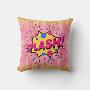 Tecknad Stil Pop Art Retro Rosa Gult Guld STÄNK Kudde