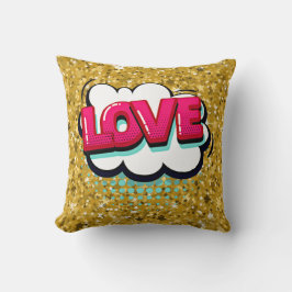 Tecknad Stil pop Art Retro Stars Rosa Kärlek Text  Kudde