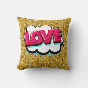 Tecknad Stil pop Art Retro Stars Rosa Kärlek Text Kudde