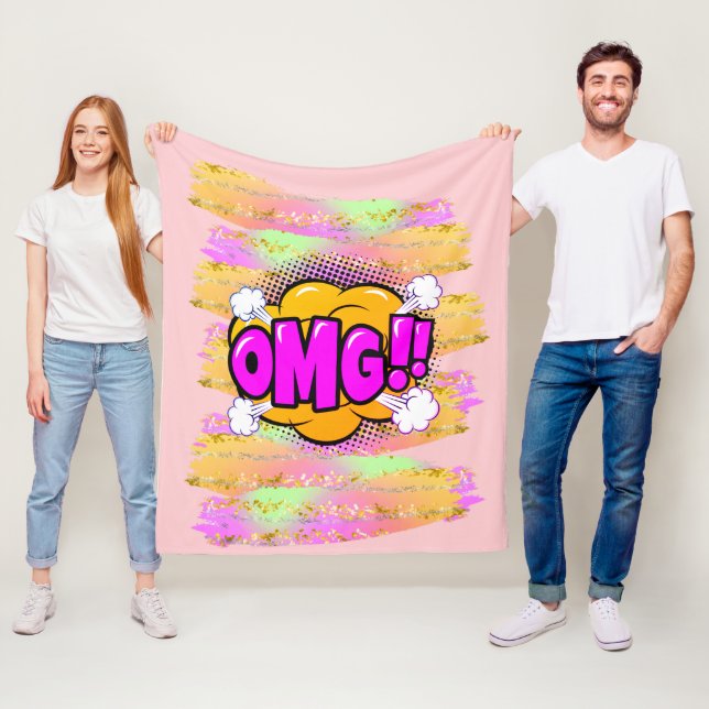 Tecknad Stil Pop Retro Gult Lila OMG Rainbow Fl Fleecefilt (På plats)