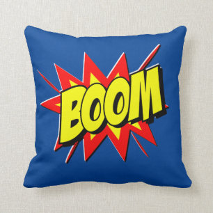 Tecknad Stil-popup-bild Retro Gult Red Blue BOOM Kudde