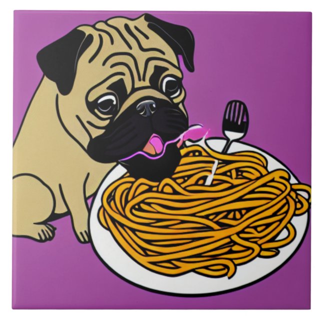 Tecknad Stil Spaghetti Pug 2 Kakelplatta (Framsidan)