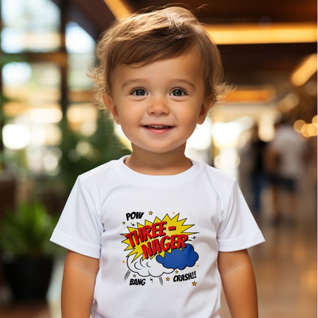 Tecknad Stil Threenager Småbarn T-shirt ( Look up in the sky! Is it a bird? Is it a plane? No it's our super duper comic toddler shirt.)