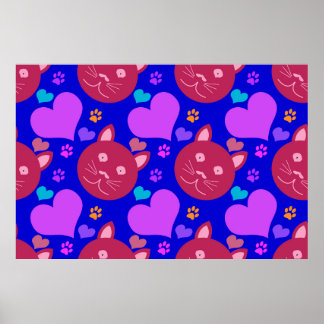 Tecknad stil utan sömlösa tapet med katt ansikte o poster