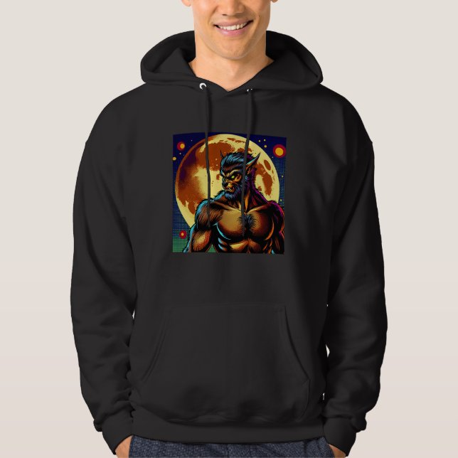 Tecknad Stil varulv i Front Full Moon Hoodie (Framsida)