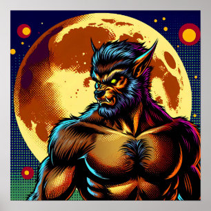 Tecknad Stil varulv i Front Full Moon Poster
