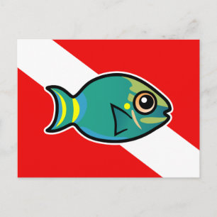 Tecknad Stoplight Parrotfish Dive Flagga Vykort