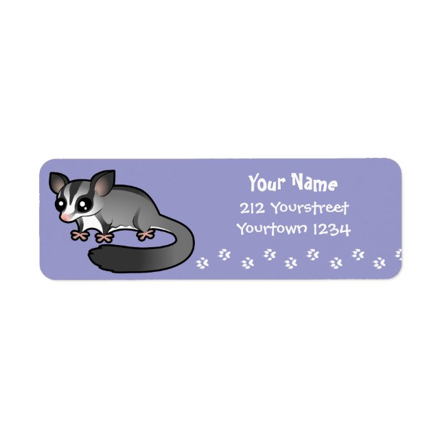 Tecknad Sugar Glider Returadress Etikett (Framsidan)