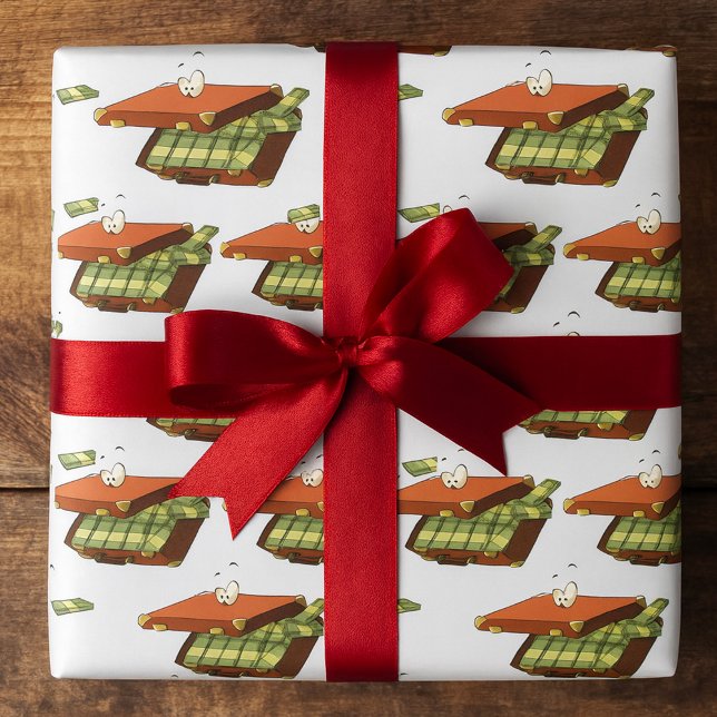 Tecknad Suitcase Fullt of Money Pengarar Bundles Presentpapper (Skapare uppladdad)