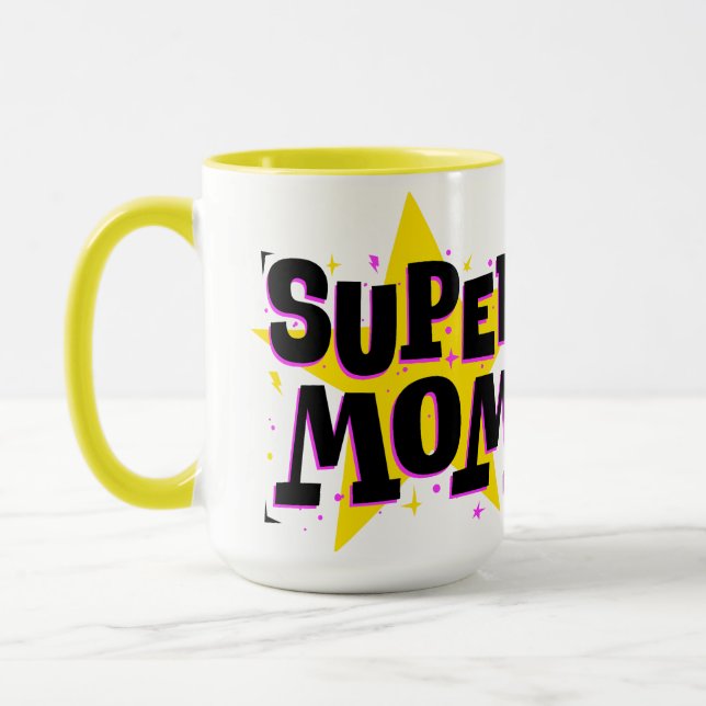 Tecknad super mamma mugg (Vänster)