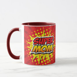 Tecknad Super Mamma Mugg i Rött och Gult