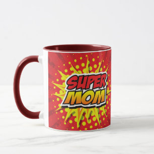 Tecknad Super Mamma Mugg i Rött och Gult