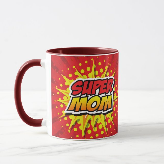 Tecknad Super Mamma Mugg i Rött och Gult (Vänster)