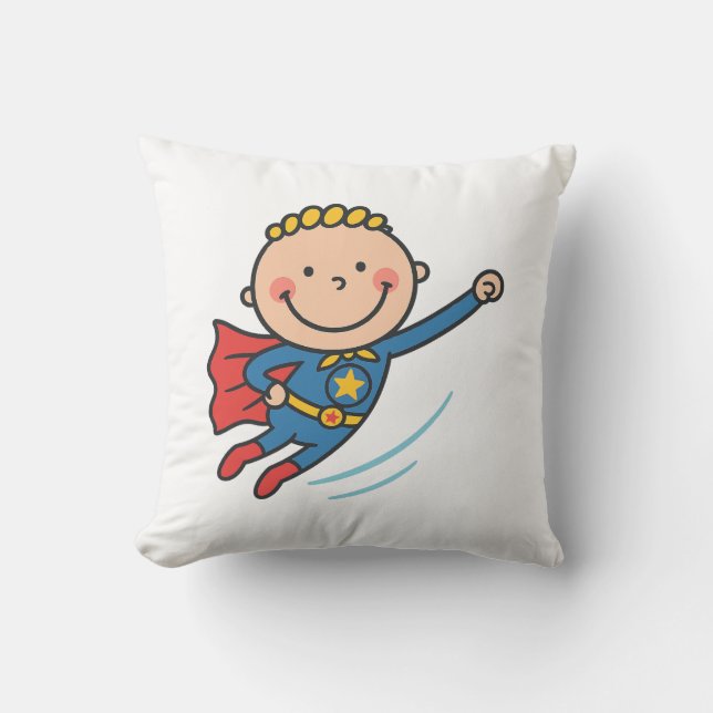 Tecknad SuperBoy Flies Kids T-Shirt Kudde (Framsida)