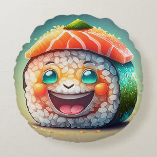 Tecknad Sushi Round Pillow - Whimsical Design Roli Rund Kudde