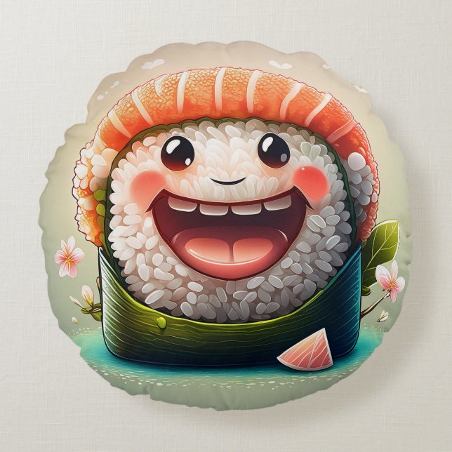 Tecknad Sushi Round Pillow - Whimsical Design Roli Rund Kudde (Framsidan)