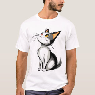 Tecknad svart och vit katt sittande illustration t shirt