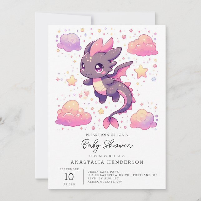 Tecknad Sweet Dragon Baby Shower Inbjudningar (Framsida)