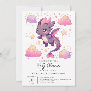 Tecknad Sweet Dragon Baby Shower Inbjudningar