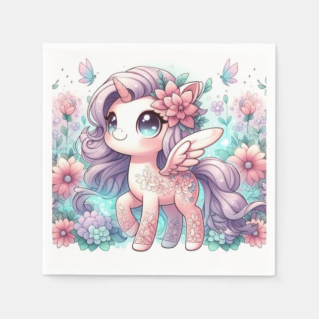 Tecknad Sweet Unicorn Baby Shower Pappersservett (Framsidan)