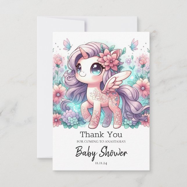 Tecknad Sweet Unicorn Baby Shower Tack Kort (Framsida)