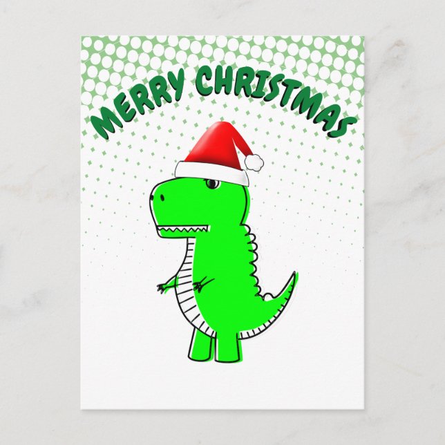 Tecknad T Rex Cute Dino Santas jul Hat Helg Vykort (Framsida)
