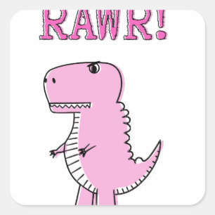 Tecknad T-Rex Dinosaur för Rosa av ljus och Arg Fyrkantigt Klistermärke