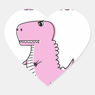 Tecknad T-Rex Dinosaur för Rosa av ljus och Arg Hjärtformat Klistermärke