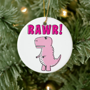 Tecknad T-Rex Dinosaur för Rosa av ljus och Arg Julgransprydnad Keramik