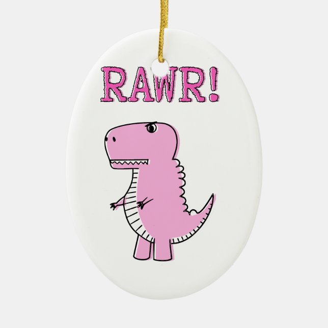 Tecknad T-Rex Dinosaur för Rosa av ljus och Arg Julgransprydnad Keramik (Framsidan)
