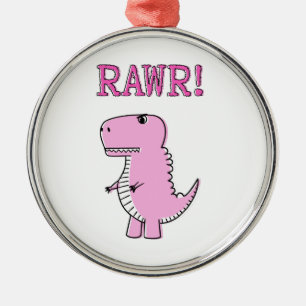 Tecknad T-Rex Dinosaur för Rosa av ljus och Arg Julgransprydnad Metall
