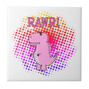 Tecknad T-Rex Dinosaur för Rosa av ljus och Arg Kakelplatta