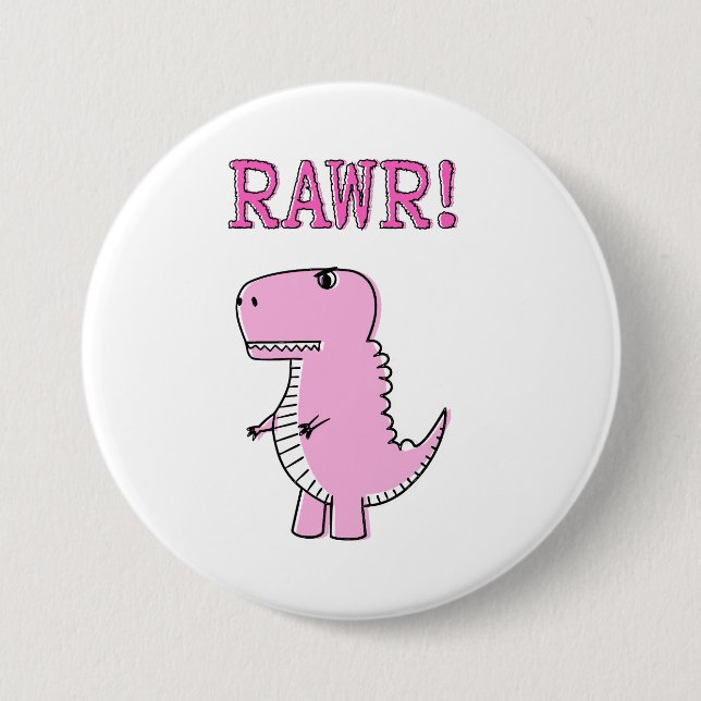 Tecknad T-Rex Dinosaur för Rosa av ljus och Arg Knapp (Framsida)