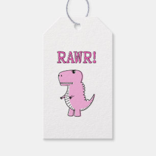 Tecknad T-Rex Dinosaur för Rosa av ljus och Arg Presentetikett