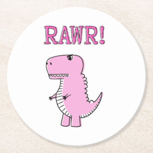 Tecknad T-Rex Dinosaur för Rosa av ljus och Arg Underlägg Papper Rund