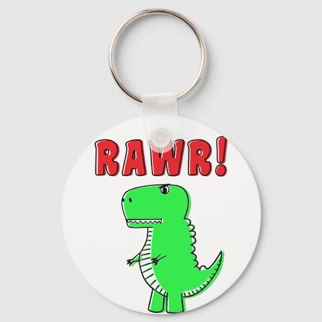 Tecknad T-Rex-dosering för Grönt av Arg och ljus Nyckelring (Framsida)