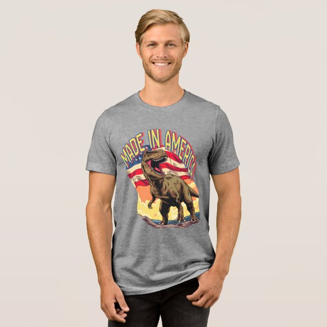 Tecknad T-Rex Patriotisk T-Shirt (Framsida Full)