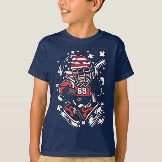 Tecknad T-Shirt American Hockey Kid (Framsida)