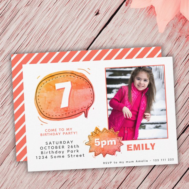 Tecknad Tal Bubble Photo Girl Birthday Inbjudningar (Skapare uppladdad)