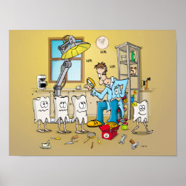 Tecknad: tanden op controle bij de tandarts poster