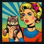 Tecknad Tecknad Pop Art Kvinnor som håller katt Poster<br><div class="desc">Retro pop art tecknad stil art gjord med en 2000-årig vibe kvinna som håller en söt katt. Ljusstark,  färglös knarkkonst.</div>