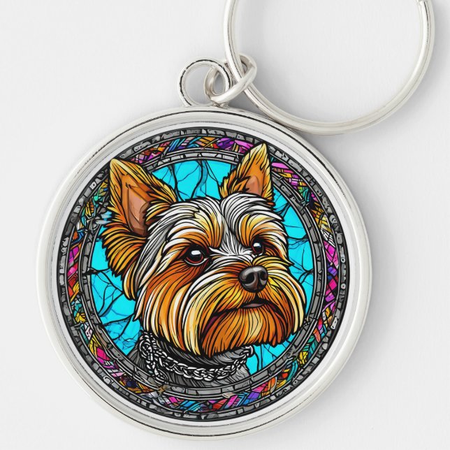 🐶 Tecknad terrier-hund-nyckelring för hundälskare Rund Silverfärgad Nyckelring (Framsidan)