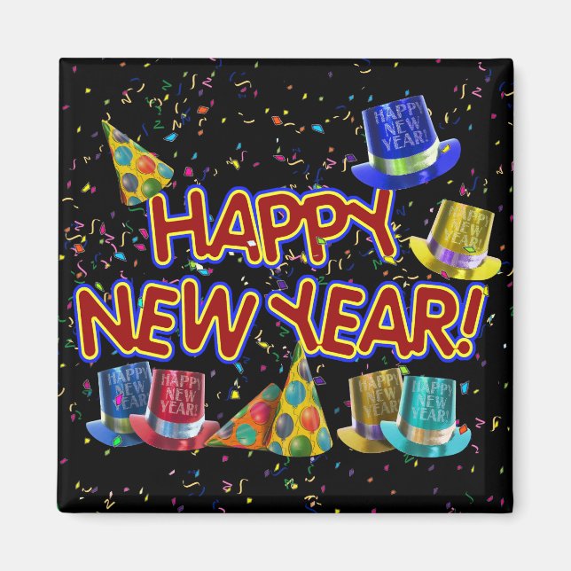 Tecknad Text med Party-hattar och konfetti Magnet (Framsidan)