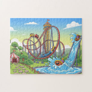 Tecknad Theme Park Äventyr - Natur & Vatten Spla Pussel