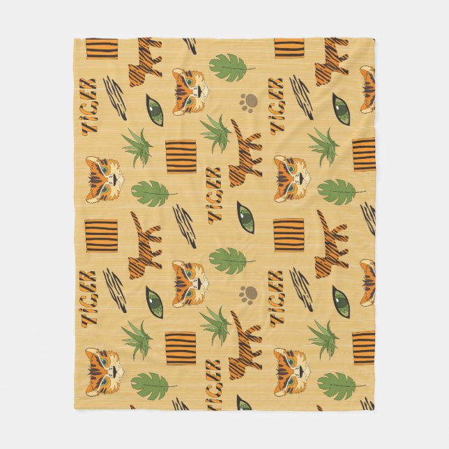 Tecknad Tiger: Cheerful Children's Mönster. Fleecefilt (Framsidan)