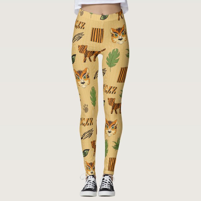 Tecknad Tiger: Cheerful Children's Mönster. Leggings (Framsida)